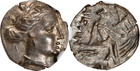 EUBOIA. Histiaia. AR Tetrobol, ca. 3rd-2nd Centuries B.C. NGC MS.
HGC-4, 1524; SNG Cop-535. Obverse: Wreathed head of the nymph Histiaia right; Rever...