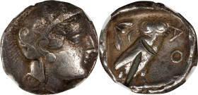 ATTICA. Athens. AR Tetradrachm, ca. 440-404 B.C. NGC Ch F. Marks, Test Cuts.
cf. HGC-4, 1597; Kroll-8 (same). Likely a contemporary imitation from th...
