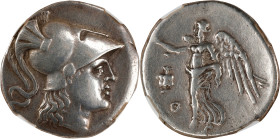 PAMPHYLIA. Side. AR Tetradrachm, ca. 205-100 B.C. NGC VF. Edge Marks, Scratch.
SNG von Aulock-4777 (same dies). Obverse: Helmeted head of Athena righ...
