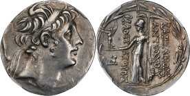 SYRIA. Seleukid Kingdom. Antiochos IX Kyzikenos, 115-95 B.C. AR Tetradrachm, Ake-Ptolemais Mint, ca. 113/2-107/6 B.C. NGC EF. Brushed.
HGC-9, 1228L; ...