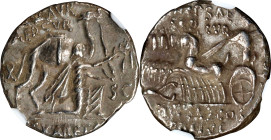 ROMAN REPUBLIC. M. Aemilius Scaurus & P. Plautius Hypsaeus. AR Denarius, Rome Mint, ca. 58 B.C. NGC EF.
Cr-422/1B; Syd-913. Obverse: King Aretas of N...