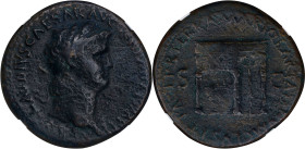 NERO, A.D. 54-68. AE Sestertius, Rome Mint, A.D. 65. NGC Ch F.
RIC-270. Obverse: Laureate head right; Reverse: Temple of Janus with latticed windows ...