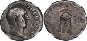 VITELLIUS, A.D. 69. AR Denarius, Rome Mint, A.D. 69. NGC VG.
RIC-70; RSC-115. Obverse: Bare head right; Reverse: Tripod-lebes surmounted by dolphin r...
