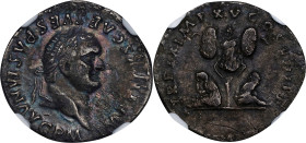 TITUS, A.D. 79-81. AR Denarius, Rome Mint, A.D. 80. NGC VF. Scratches.
RIC-102; RSC-306. Obverse: Laureate head right; Reverse: Trophy of arms; to le...