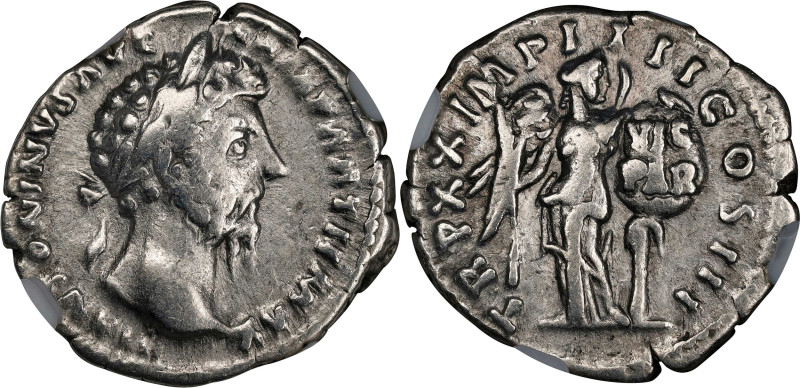 MARCUS AURELIUS, A.D. 161-180. AR Denarius, Rome Mint, A.D. 166. NGC VF.
RIC-16...