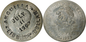 ANGUILLA. Anguilla - Mexico. Dollar, 1967. PCGS AU-58.
KMX-1. A "Liberty Dollar" counterstamped on a Mexico 5 Pesos of 1953 (KM-467) to support the A...