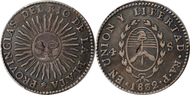 ARGENTINA. 4 Soles, 1832-RA P. La Rioja Mint. PCGS Genuine--Mount Removed, VF De...