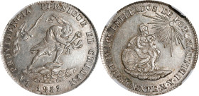 BOLIVIA. 2 Soles Proclamation Silver Medal, 1852/1. Potosi Mint. NGC AU-58.
Fonrobert-9567. Diameter: 27.5 mm. By unknown artist. Overdate variety. S...
