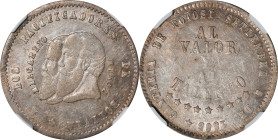 BOLIVIA. Melgarejo Proclamation 1/2 Melgarejo Silver Medal, 1865. NGC AU-58.
KM-145.2. Short beards variety. Obverse: Jugate busts of Presidents Melg...