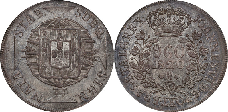 BRAZIL. 960 Reis, 1820-R. Rio de Janeiro Mint. Joao VI. PCGS AU-58.
KM-326.1. A...