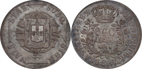 BRAZIL. 960 Reis, 1820-R. Rio de Janeiro Mint. Joao VI. PCGS AU-58.
KM-326.1. A simple incredible survivor to behold, soft satin surfaces are gently ...