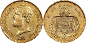 BRAZIL. 20000 Reis, 1851. Rio de Janeiro Mint. Pedro II. PCGS EF-45.
Fr-121; KM-463; LDMB-O635. AGW: 0.5286 oz. Small Bust type. Bright with a genero...