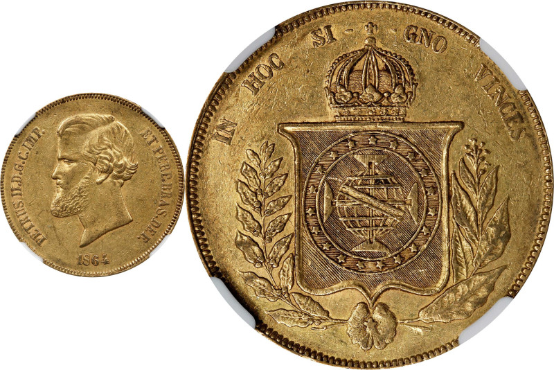 BRAZIL. 20000 Reis, 1864. Rio de Janeiro Mint. Pedro II. NGC AU-50.
Fr-121A; KM...