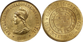 BRAZIL. 20000 Reis, 1897. Rio de Janeiro Mint. NGC MS-61.
Fr-124; KM-497; LDMB-0717. Mintage: 4,811. An always popular type accounting to the beautif...