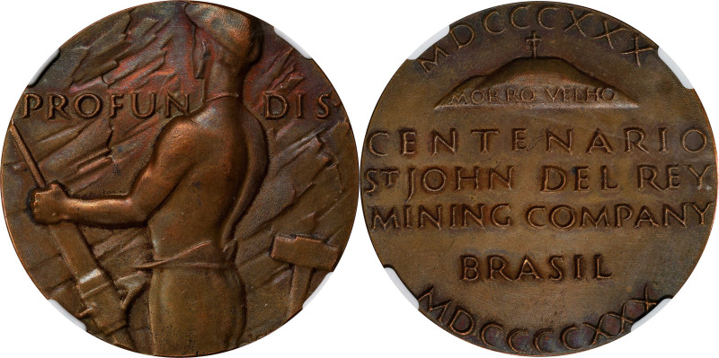 BRAZIL. Sao Joao Mining Company Bronze Medal, "1930". NGC MS-64 Brown.
Diameter...