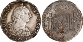 CHILE. 8 Reales, 1790-So DA. Santiago Mint. Charles IV. NGC AU Details--Cleaned.
KM-39; FC-29; EL-40; Cal-1017. Mintage: 147,000. Three-year type. Fr...