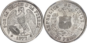 CHILE. Peso, 1877/6-So. Santiago Mint. NGC MS-63.
KM-142.1. One of several overdates for the issue, this bright, brilliant and beautiful example exhi...
