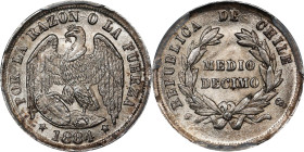 CHILE. 1/2 Decimo, 1884-So. Santiago Mint. PCGS MS-65.
KM-149. Mule variety without "0.5". A brilliant little jewel, ablaze with flashy luster. 

E...