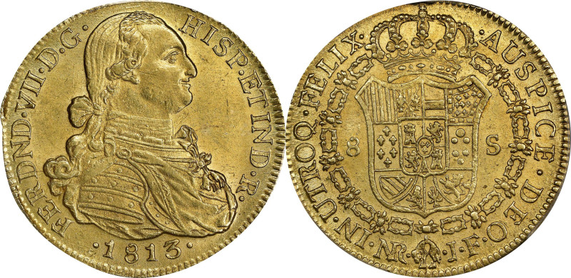 COLOMBIA. 8 Escudos, 1813-NR JF. Santa Fe de Nuevo Reino (Bogota) Mint. Ferdinan...