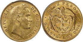 COLOMBIA. 10 Pesos, 1924-B. Bogota Mint. PCGS MS-61.
Fr-112; KM-202; Restrepo-456.2. A rather attractive example of the wholesome type, this nice pie...