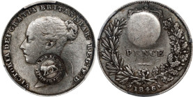 COSTA RICA. Costa Rica - Great Britain. Real, ND (1849-57). San Jose Mint. PCGS EF-40. Countermark: EF Details.
KM-90. Type VII countermark on an 184...