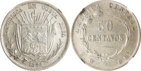 COSTA RICA. 50 Centavos, 1885-GW. San Jose Mint. NGC AU Details--Cleaned.
KM-124. Variety without initials below wreath. Despite the noted cleaning, ...