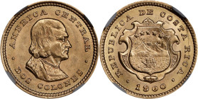 COSTA RICA. 2 Colones, 1900. Philadelphia Mint. NGC MS-65+.
Fr-22; KM-139. An extremely popular little gold minor struck at Philadelphia for the Cost...