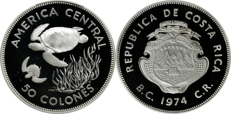 COSTA RICA. 50 Colones, 1974. PCGS PROOF-70 Deep Cameo.
KM-200A. Wildlife Conse...