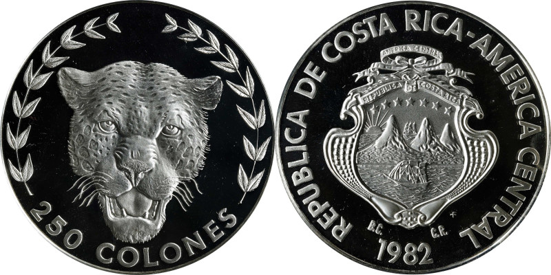 COSTA RICA. 250 Colones, 1982-FM. Pennsylvania (Franklin) Mint. PCGS PROOF-69 De...