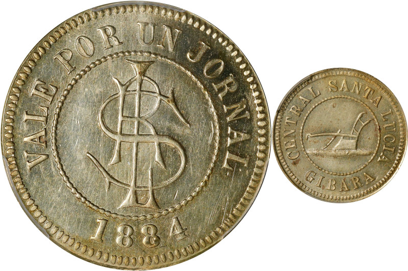 CUBA. Gibara. Rafael Lucas Sanches. Nickel Brass Token, 1884. PCGS MS-62.
Rulau...