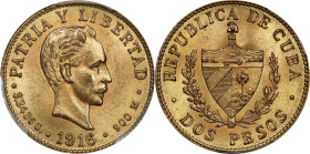 CUBA. 2 Pesos, 1916. Philadelphia Mint. PCGS MS-64.
Fr-6; KM-17. AGW: 0.0967 oz. This lovely near-Gem is limitedly handled and retains almost all of ...