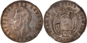 ECUADOR. Sucre, 1884-HEATON. Birmingham (Heaton) Mint. NGC MS-62.
KM-53.1. Both sides exhibit lovely satin surfaces and they certainly appear smooth ...
