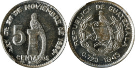 GUATEMALA. 5 Centavos, 1945. Guatemala City Mint. PCGS MS-66.
KM-238.1. Tripled die reverse. There are 39 different Mint State examples from this com...