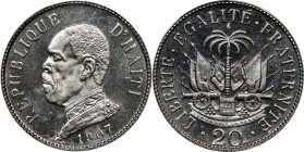HAITI. 20 Cents, 1907. Scovill (Waterbury) Mint. PCGS SPECIMEN-67.
KM-56. A sharply struck Superb Gem, blast-white and with deeply watery fields.

...