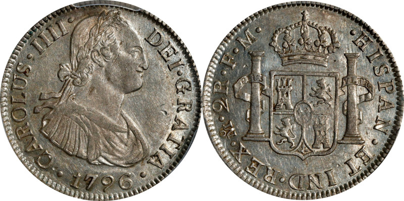 MEXICO. 2 Reales, 1796-Mo FM. Mexico City Mint. Charles IV. PCGS AU-55.
KM-91; ...