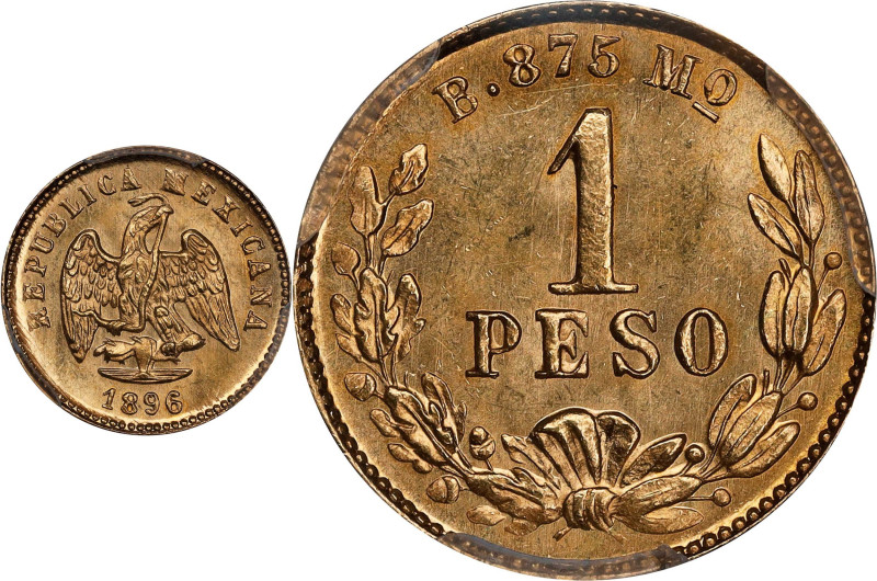 MEXICO. Gold Peso, 1896-Mo B. Mexico City Mint. PCGS MS-64.
Fr-157; KM-410.5. A...