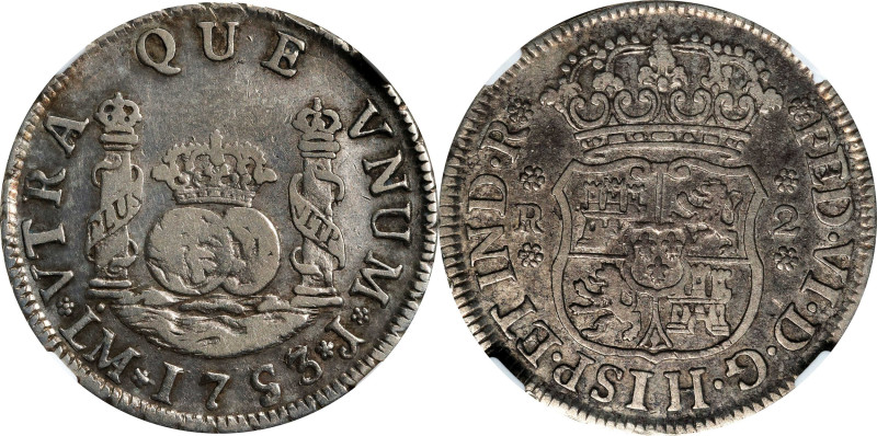 PERU. 2 Reales, 1753/2-LM J. Lima Mint; Assayer Joseph Rodriguez de Carrasa. Fer...