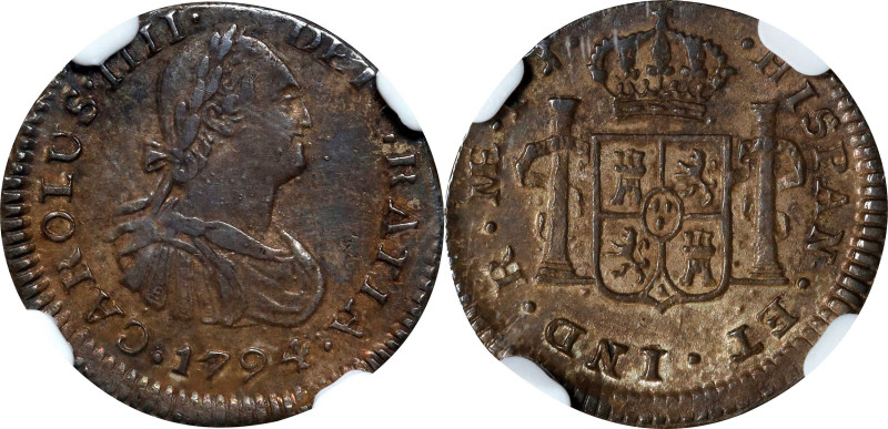 PERU. 1/2 Real, 1794-LIMA IJ. Lima Mint. Charles IV. NGC AU-58.
KM-93; Cal-232....