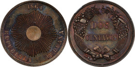 PERU. 2 Centavos, 1864. NGC MS-65 Brown.
KM-188.1A. Tied for numerical "top pop" at NGC, this example exhibits simply outstanding eye appeal for the ...