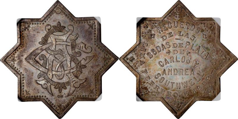 PERU. Wedding Anniversary of Calos and Andrea Southwell Silver Medal, 1893. NGC ...