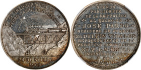 PERU. Inauguration of the Huancayo Railway Silver Medal, 1908-Dated. NGC MS-62.
By JR. Diameter: 34mm. Obverse: Train crossing bridge between mountai...