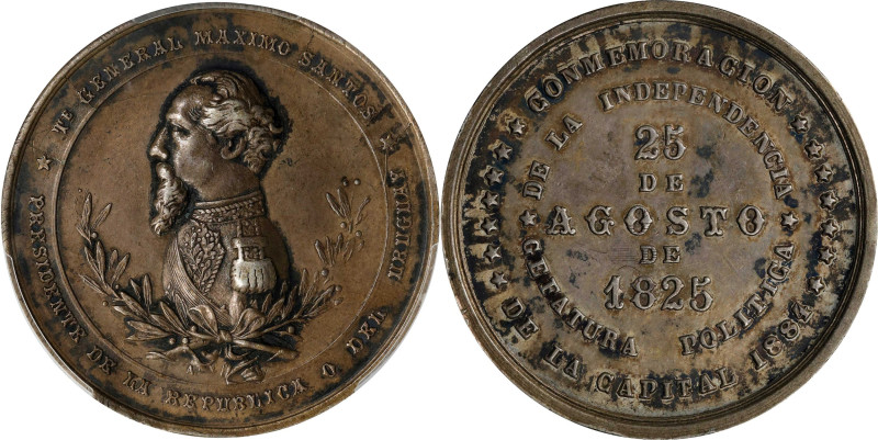 URUGUAY. General Maximo Santos Silver Medal, 1884. PCGS SPECIMEN-50.
Diameter: ...