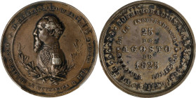 URUGUAY. General Maximo Santos Silver Medal, 1884. PCGS SPECIMEN-50.
Diameter: 38mm. Obverse: Portrait left over laurel sprays, legend around; Revers...