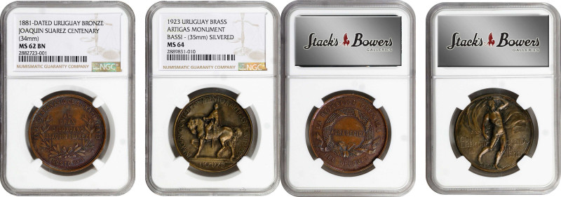 URUGUAY. Duo of Medals (2 Pieces), 1881 & 1923. Both NGC Certified.
1) Bronze J...