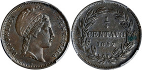 VENEZUELA. 1/4 Centavo, 1852-H. Birmingham (Heaton) Mint. PCGS Genuine--Environmental Damage, Unc Details.
KM-Y-1. Rich mahogany surfaces are somewha...