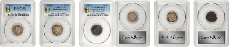 WINDWARD ISLANDS. Isles du Vent. Trio of 12 Sols (3 Pieces), 1731 & 1732. La Roc...