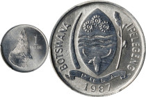 BOTSWANA. Thebe, 1987. Llantrisant Mint. PCGS SPECIMEN-69.
KM-3. A delightful and virtually flawless piece endowed with pearlescent luster and a deli...
