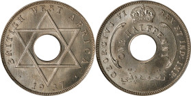 BRITISH WEST AFRICA. 1/2 Penny, 1937-KN. Birmingham (Kings Norton) Mint. George VI. PCGS SPECIMEN-66.
KM-19. Frosted steel gray surfaces come alive w...