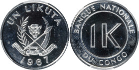 CONGO. Likuta, 1967. Birmingham (Kings Norton) Mint. PCGS PROOF-65.
KM-8. Flashing with delightful Proof brilliance, the Gem quality fields of this L...