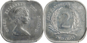 EAST CARIBBEAN STATES. 2 Cents, 1989. Llantrisant Mint. Elizabeth II. PCGS SPECIMEN-64.
KM-11. Square shaped. Delightful brilliance emanates from bot...